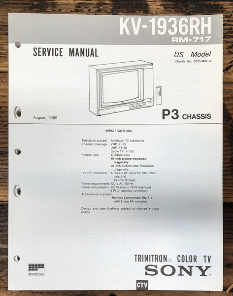 Sony KV-1936RH TV  Service Manual *Original*