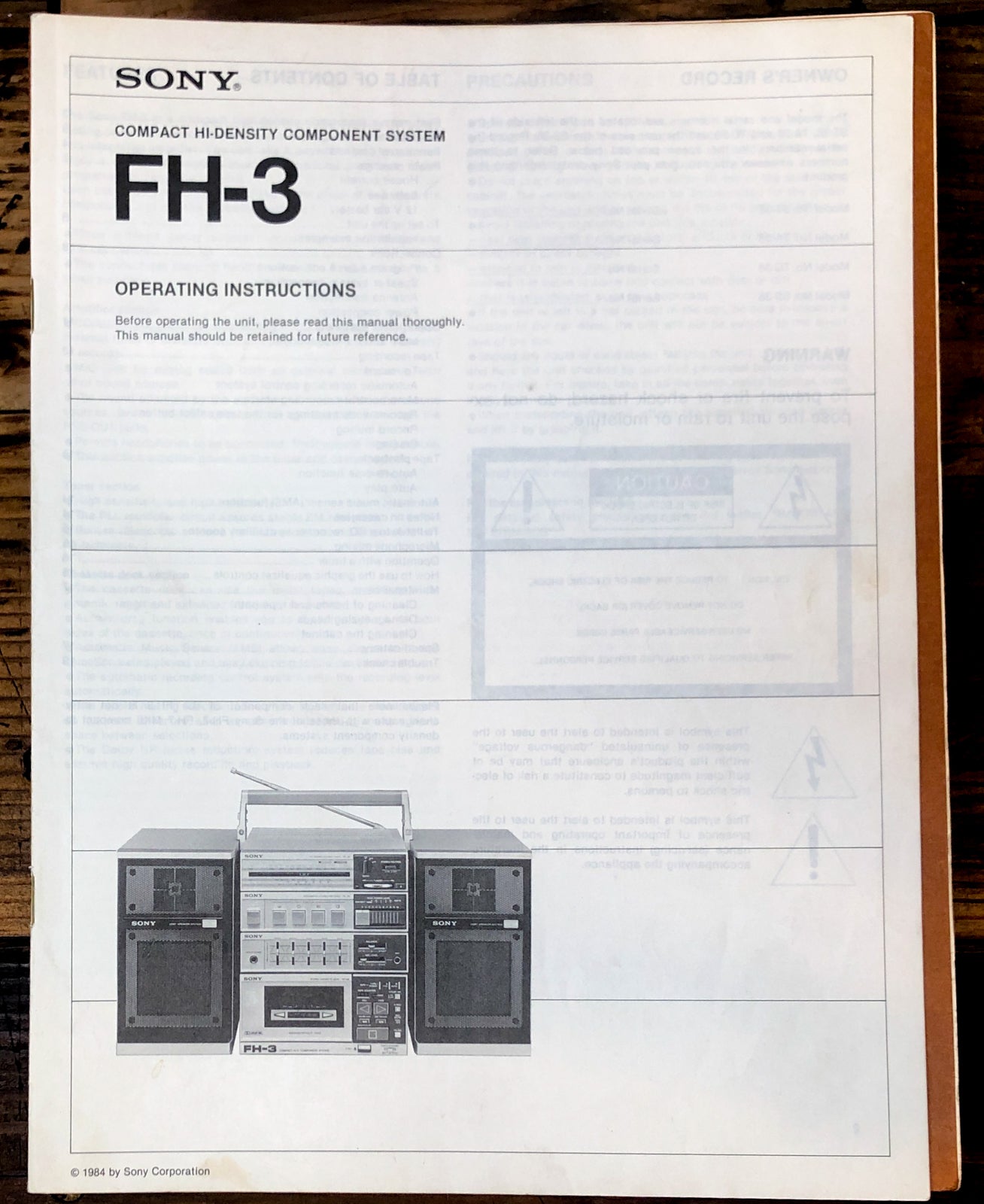 Sony FH-3 Stereo Owner / User Manual *Original*