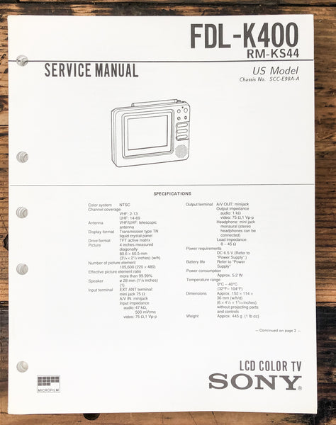 Sony FDL-K400 Watchman / TV  Service Manual *Original*