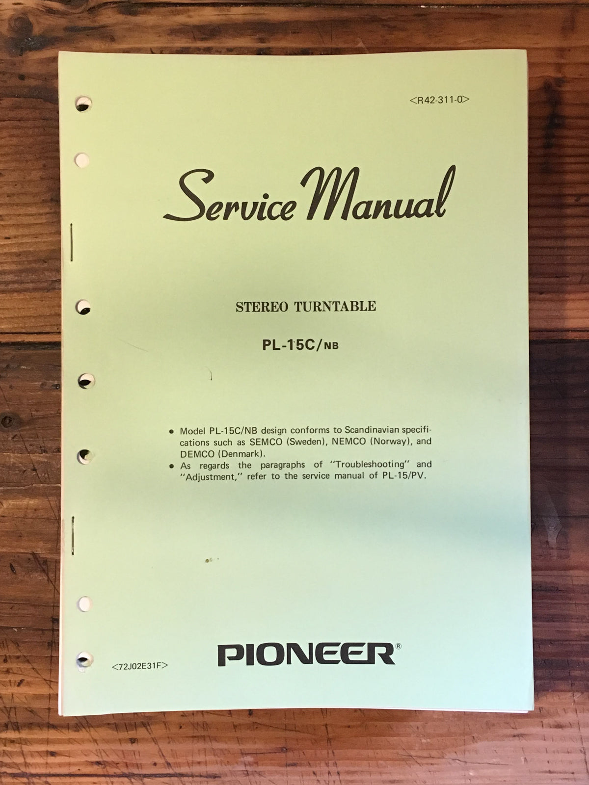 Pioneer PL-15C Record Player / Turntable Service Manual *Original*