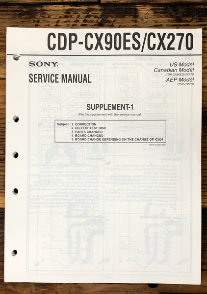 Sony CDP-CX90ES CDP-CX270 CD Player Supp. Service Manual *Original*