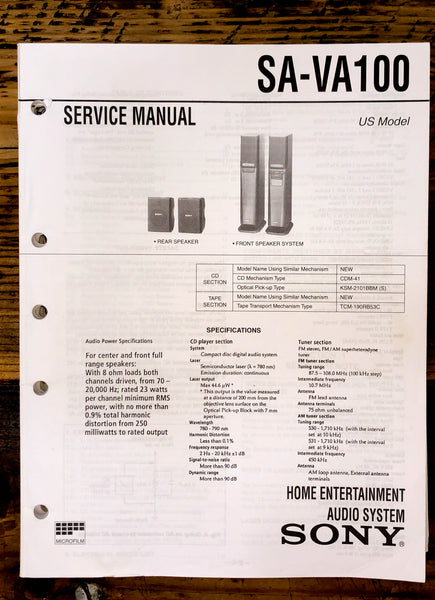 Sony SA-VA100 Speaker  Service Manual *Original*