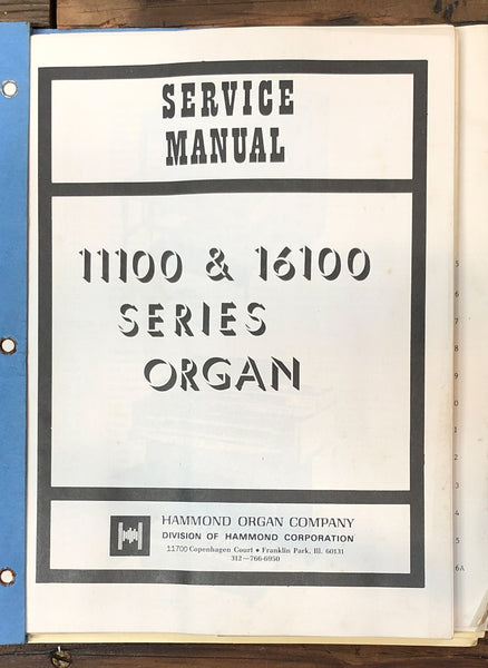 Hammond Organ 11100 16100 Series  Service Manual *Original*