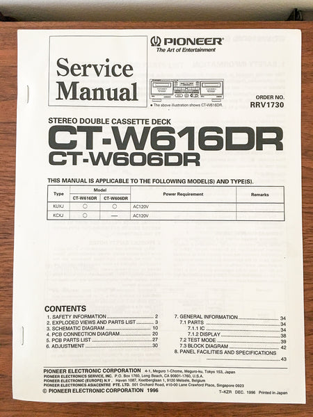 Pioneer CT-W616DR CT-W606DR Cassette Service Manual *Original*