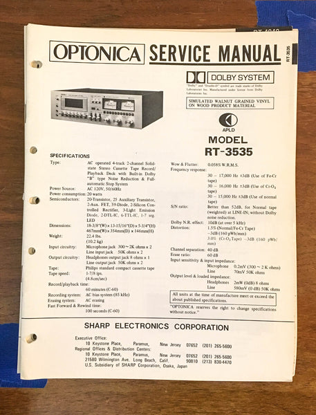 Sharp RT-3535 Cassette Tape Recorder Service Manual *Original*
