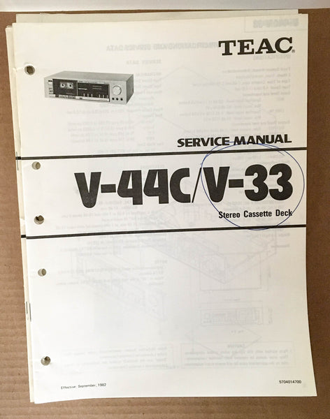 Teac V-44C V-33 Stereo Cassette Deck Service Manual *Original*