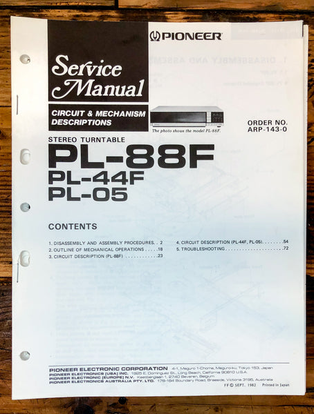 Pioneer PL-88F PL-44F PL-05 Record Player / Turntable  Service Manual *Orig*