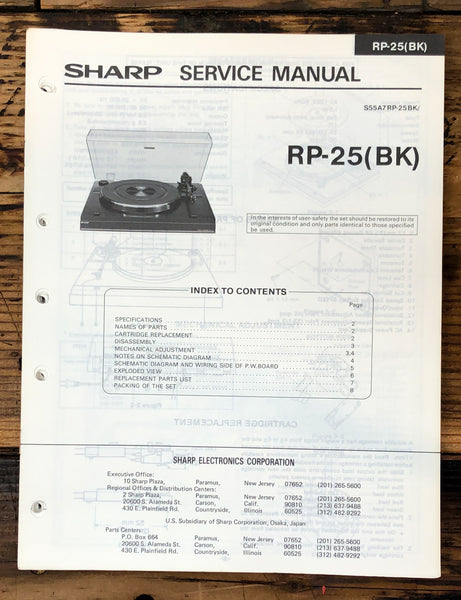 Sharp RP-25 Record Player / Turntable Service Manual *Original*