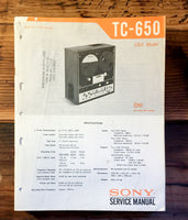 Sony TC-650 Reel to Reel Service Manual *Original* #2