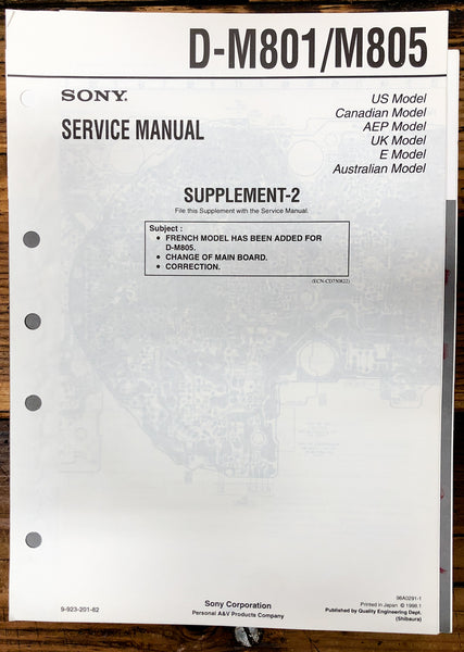 Sony D-M801 D-M805 CD Player / Discman Supp. 2 Service Manual *Original*