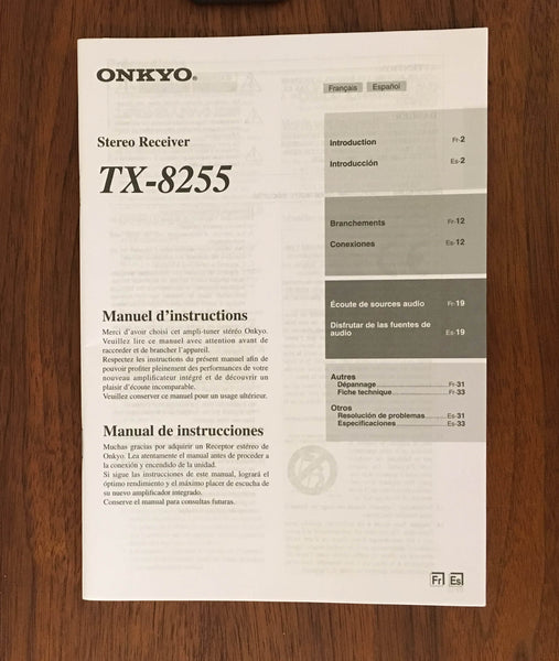 Onkyo TX-8255 Receiver FRENCN SPANISH Owners Manual *Original*