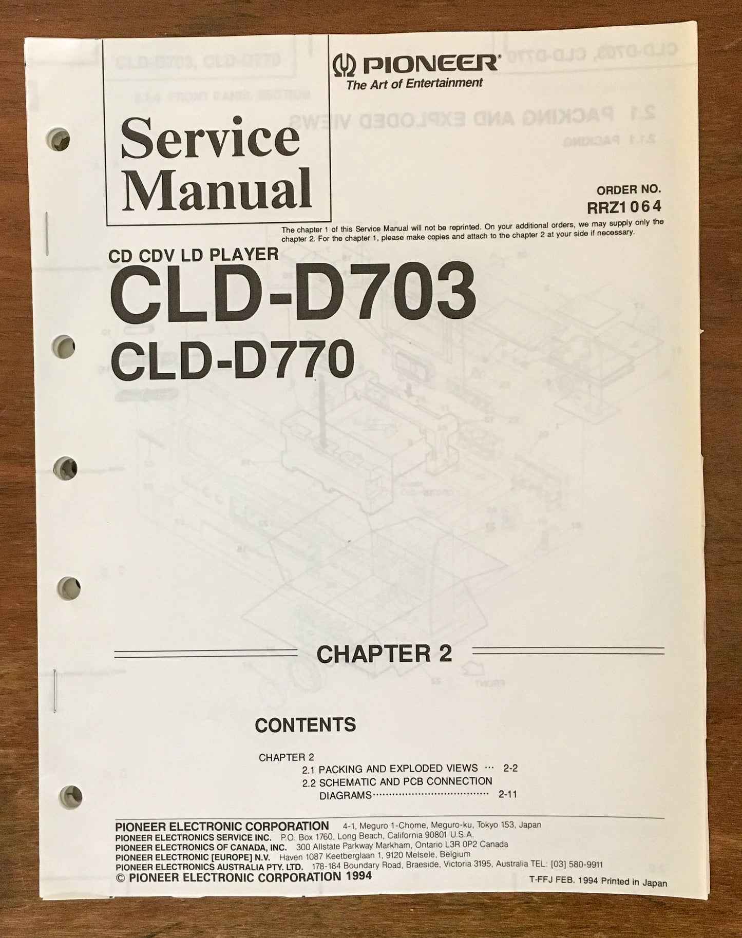 Pioneer CLD-D703 CLD-D770 CD CDV LD Player  Service Manual *Original*