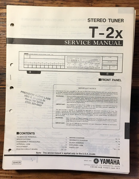 Yamaha T-2x Tuner  Service Manual *Original*