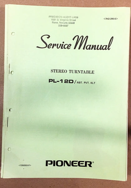 Pioneer PL-12D Turntable / Record Player  Service Manual *Original*