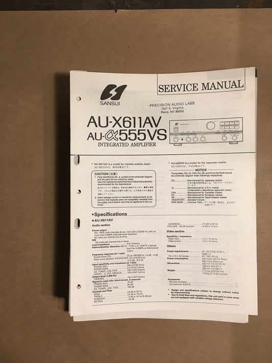 Sansui AU-X611AV AU-555VS Amplifier Service Manual *Original*