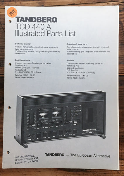 Tandberg TCD 440A TCD-440 A Cassette  Parts List Manual *Original*