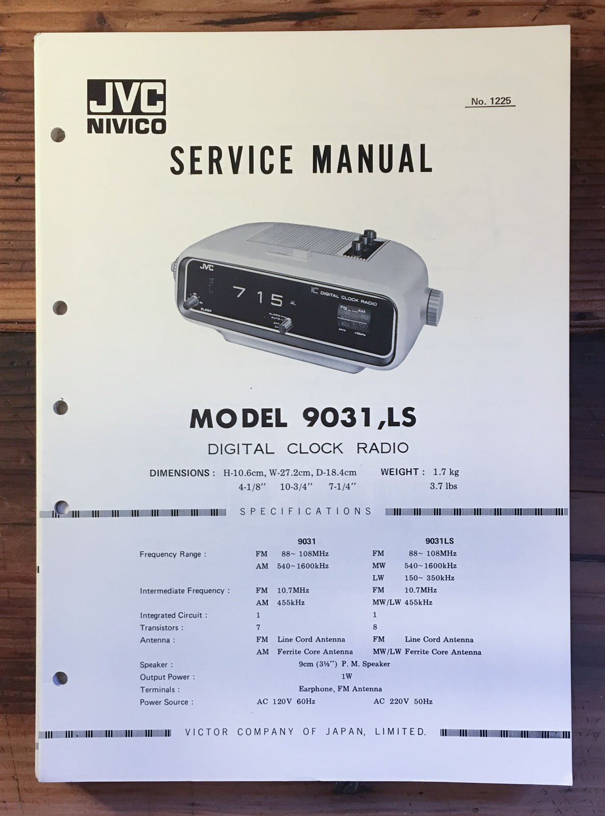 JVC Model 9031 LS Radio Service Manual *Original*