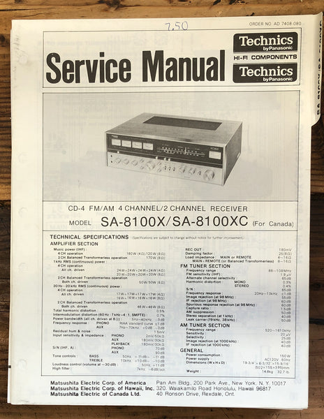 Technics SA-8100X SA-8100XC Receiver  Service Manual *Original*