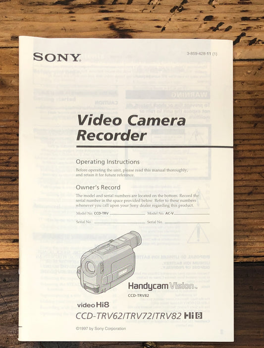 Sony CCD-TRV62 -TRV72 -TRV82 Video Camera  Owners / User Manual *Original*