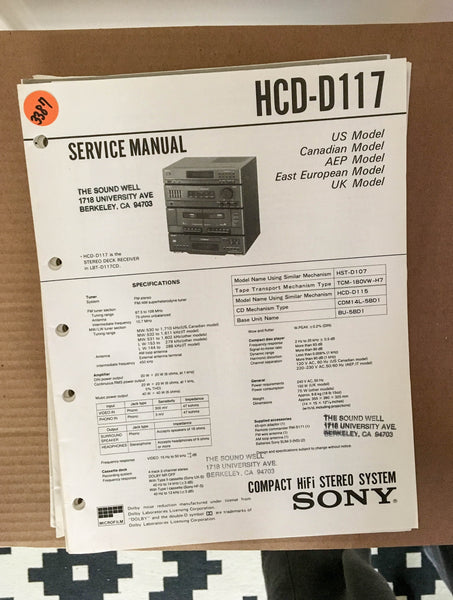 Sony HCD-D117 Stereo System Service Manual *Original*