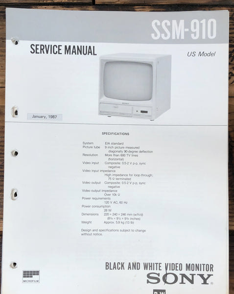 Sony SSM-910 Monitor  Service Manual *Original*