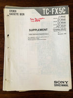 Sony TC-FX5C Cassette Service Manual Supplement *Original*