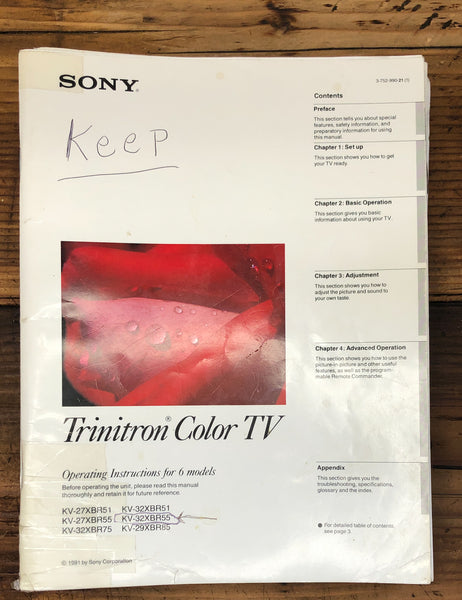 Sony KV-27XBR51 -32XBR75 -32XBR51 TV  Owners / User Manual *Original*