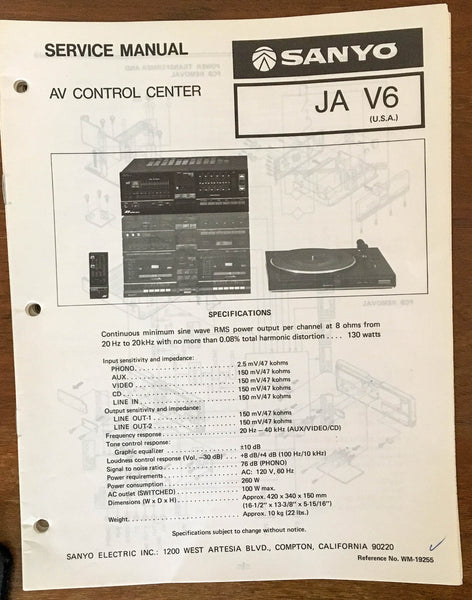 Sanyo JA V6 Amplifier Service Manual *Original*