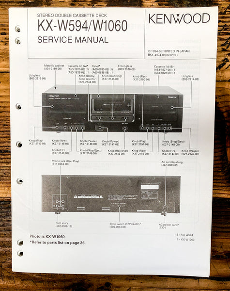 Kenwood KX-58W KX-58CW Cassette  Service Manual *Original*