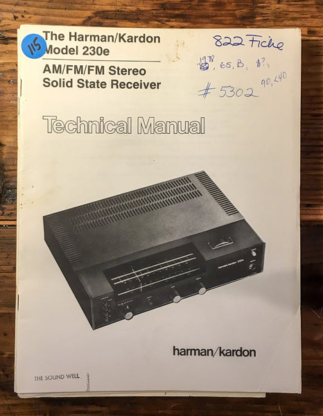 Harman Kardon HK Model 230E 230 E  Service Manual *Original*