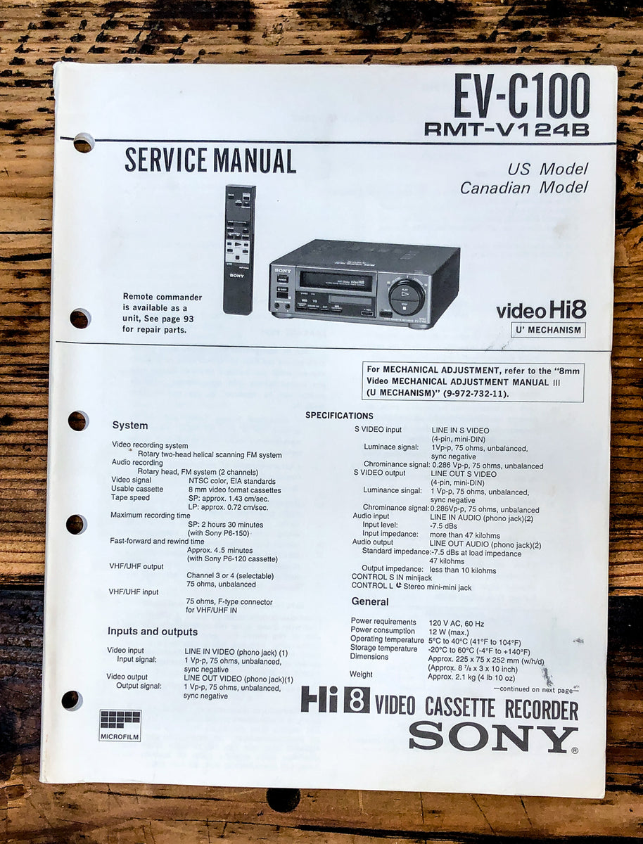Hi 8 VCR Service Manual *Original* Vintage Audio Store Vintage Service Manuals, Stereo