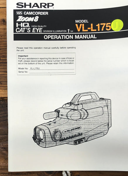 Sharp VL-L175U Camcorder  Owner / User Manual *Original*