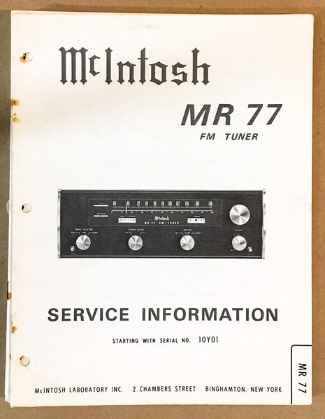 McIntosh MR-77 Tuner Service Manual *Original* #1