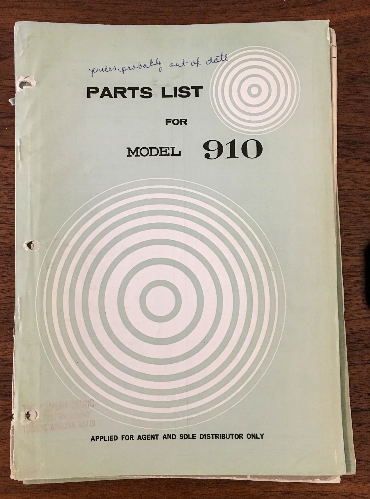 Akai Model 910 REEL TO REEL Parts List Manual *Original*