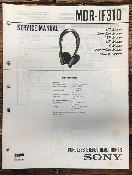 Sony MDR-IF310 Headphones  Service Manual *Original*