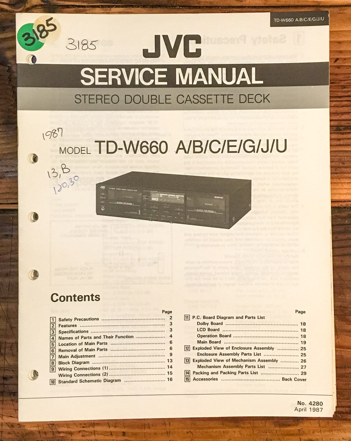 JVC TD-W660 Cassette Deck  Service Manual *Original* #1