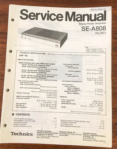 Technics SE-A808 Amplifier Service Manual *Original*