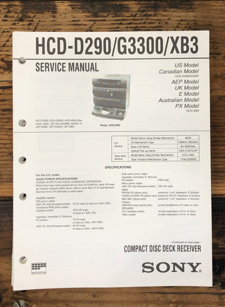 Sony HCD-D290 HCD-G3300 HCD-XB3 Stereo  Service Manual *Original*