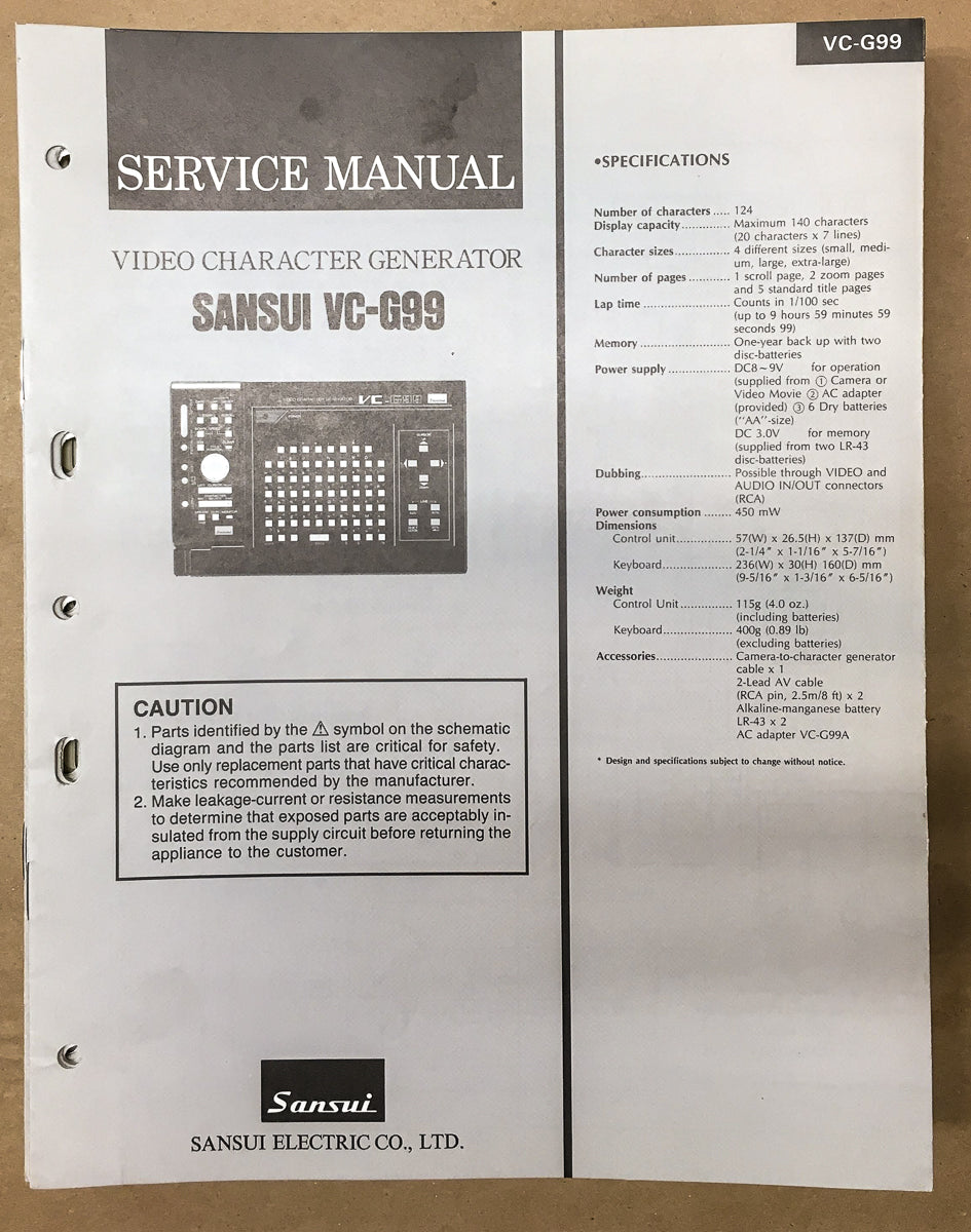 Sansui VC-G99 Video Character Generator Service Manual *Original*