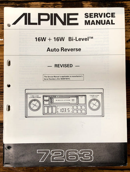 Alpine Model 7263 Car Stereo Revised Service Manual *Original* #1