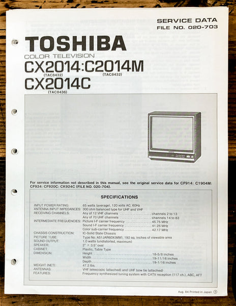 Toshiba CX2014 C2014M CX2014C TV Television Service Manual *Original* #2