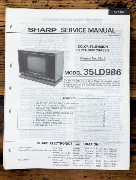 Sharp 35LD986 TV / Television Service Manual *Original*