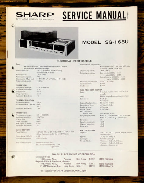 Sharp SG-165U Radio / Stereo System Service Manual *Original*