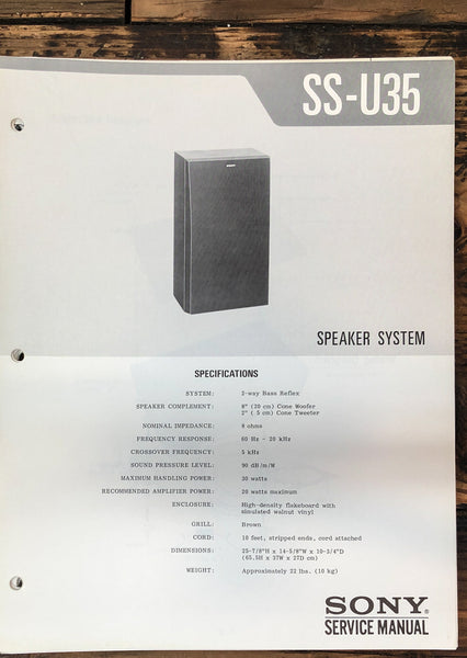 Sony SS-U25 Speaker  Service Manual *Original*