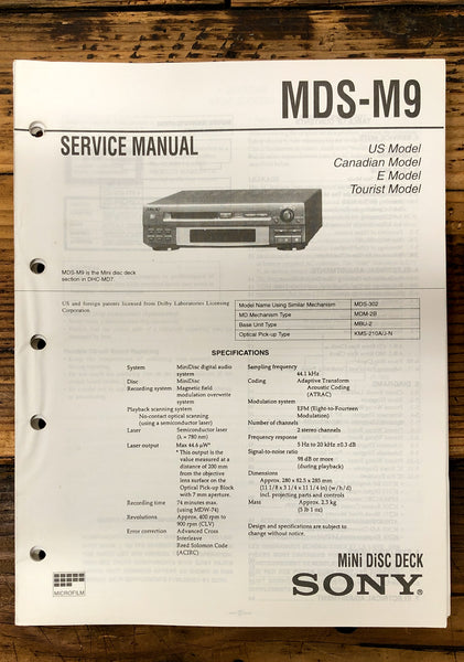 Sony MDS-M9 MD MiniDisc Deck  Service Manual *Original*