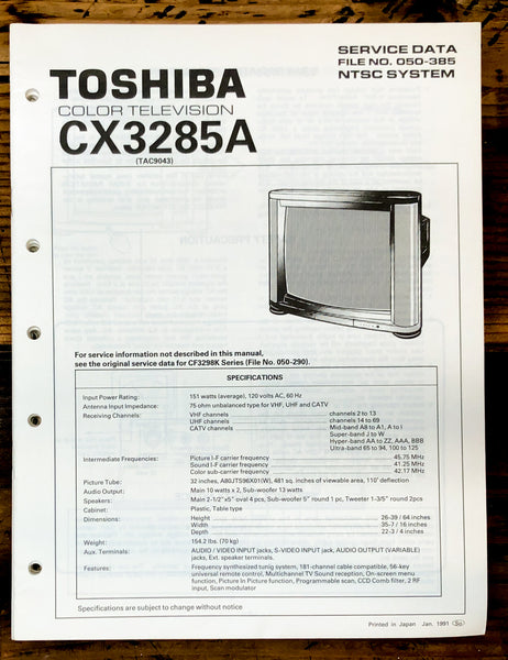 Toshiba CX3285A TV / Television Service Manual *Original*