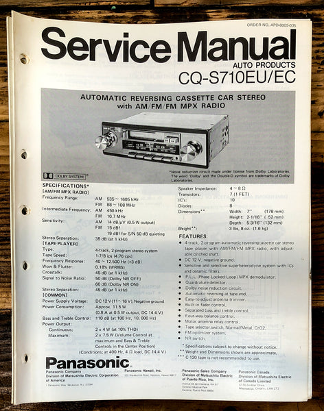 Panasonic CQ-S710EU EC Car Stereo  Service Manual *Original*