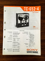 Sony TC-652-4 Reel to Reel Service Manual *Original*