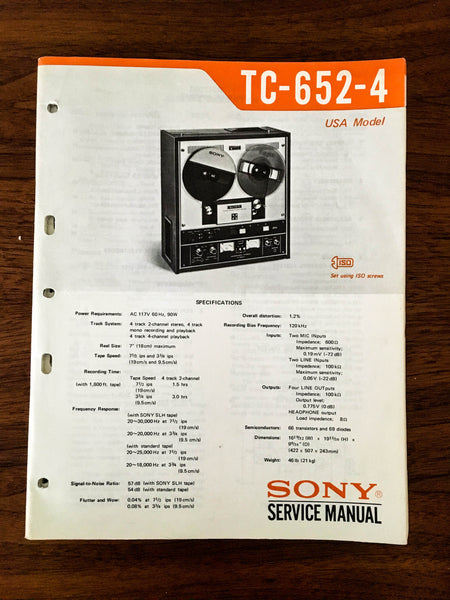 Sony TC-652-4 Reel to Reel Service Manual *Original*