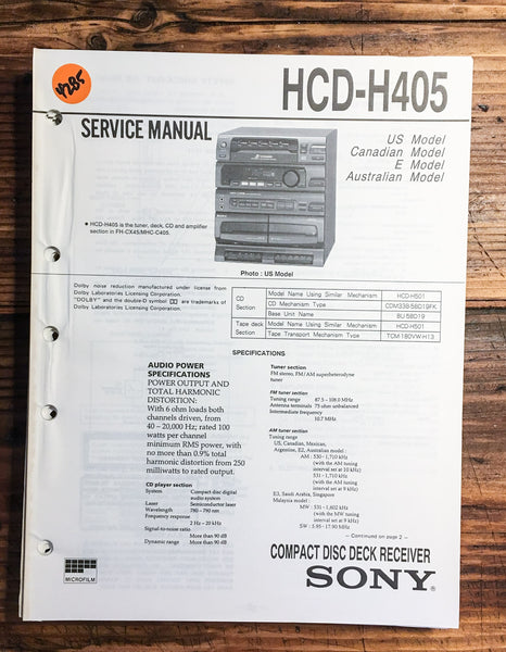 Sony HCD-H405 Stereo System  Service Manual *Original*